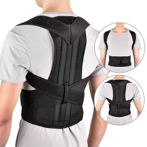 Posture corrector, two-pronged upper and lower shoulder support belt for back pain relief, improved spine and clavicle posture, vest