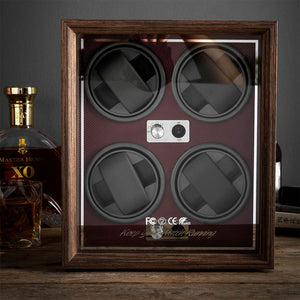 Vertical Solid Wood Leather Automatic Mechanical Watch Winder Turn Storage Box