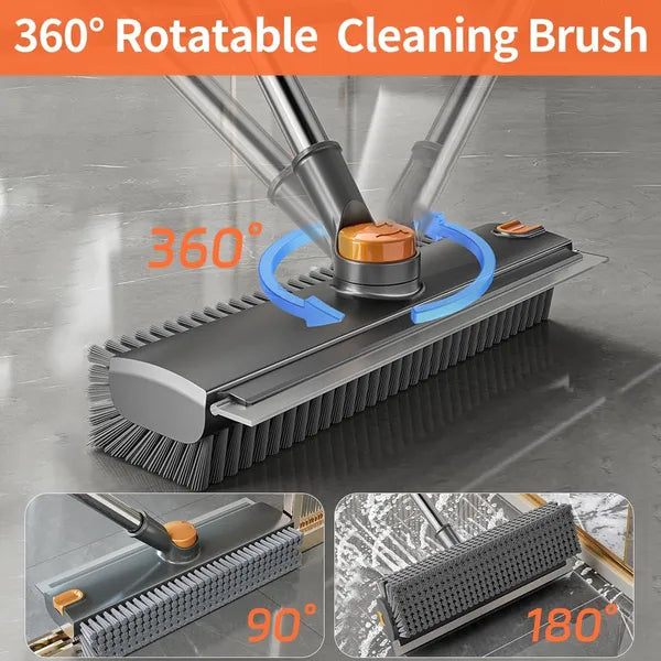 Scrub Brush With Long Handle, Floor Scrub Brush Squeegee Broom For Cleaning, 3 In 1 Shower Scrubber Floor Broom Squeegee For Concrete Tile Wall Deck Patio Grey 6