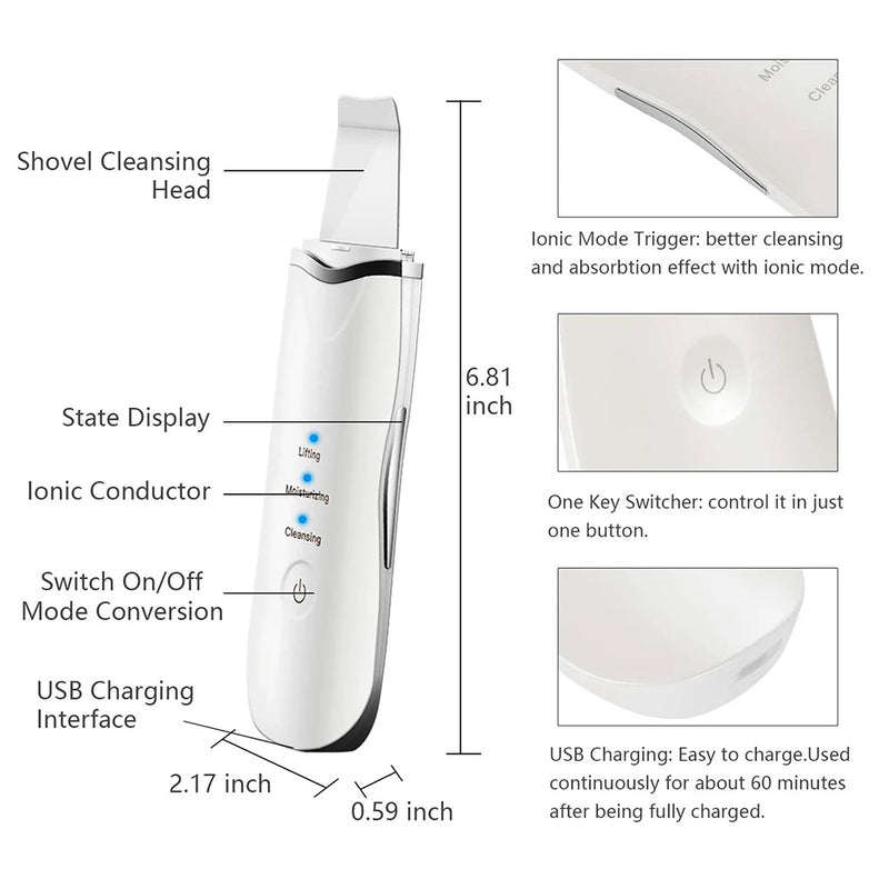3-in-1 Ultrasonic Facial Spatula For Deep Cleansing, Electric Ultrasonic Skin Scrubber 2