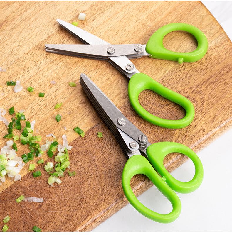 Multifunctional Multi-layer Green Onion Scissors Stainless Steel Onion Cutting Knife Herb Seaweed Spice Scissors Kitchen Scissor Kitchen Gadgets 8