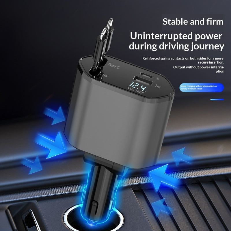 4 In 1 Retractable Car Charger Fast Car Phone Charger 120W With USB Type C Cable 5
