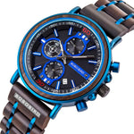 Blue Wooden Chronograph Watch 2