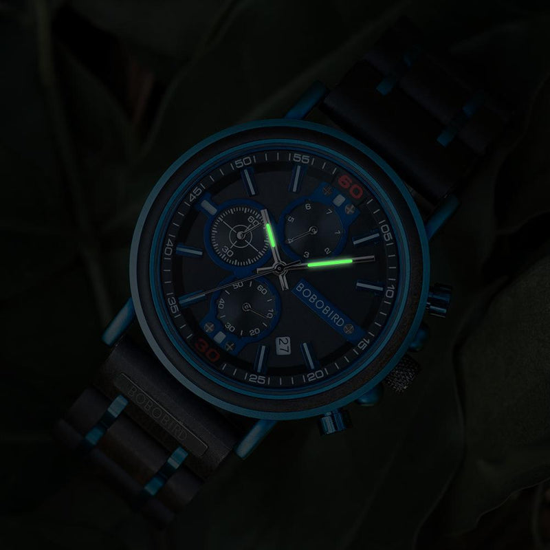 Blue Wooden Chronograph Watch 5