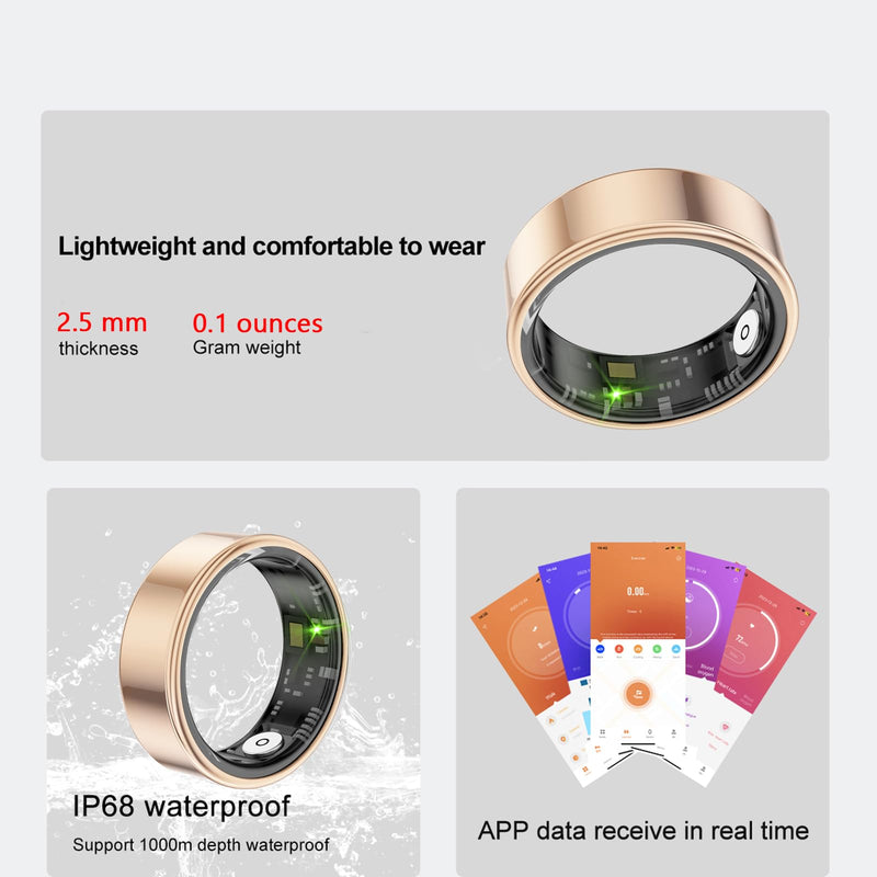 Smart Ring Health Tracker - Fitness Sleep Heart Rate Blood Oxygen Tracker Smart Ring For Men And Women,IP68 Waterproof Level Bluetooth Fitness Tracker Rings Family Care 6