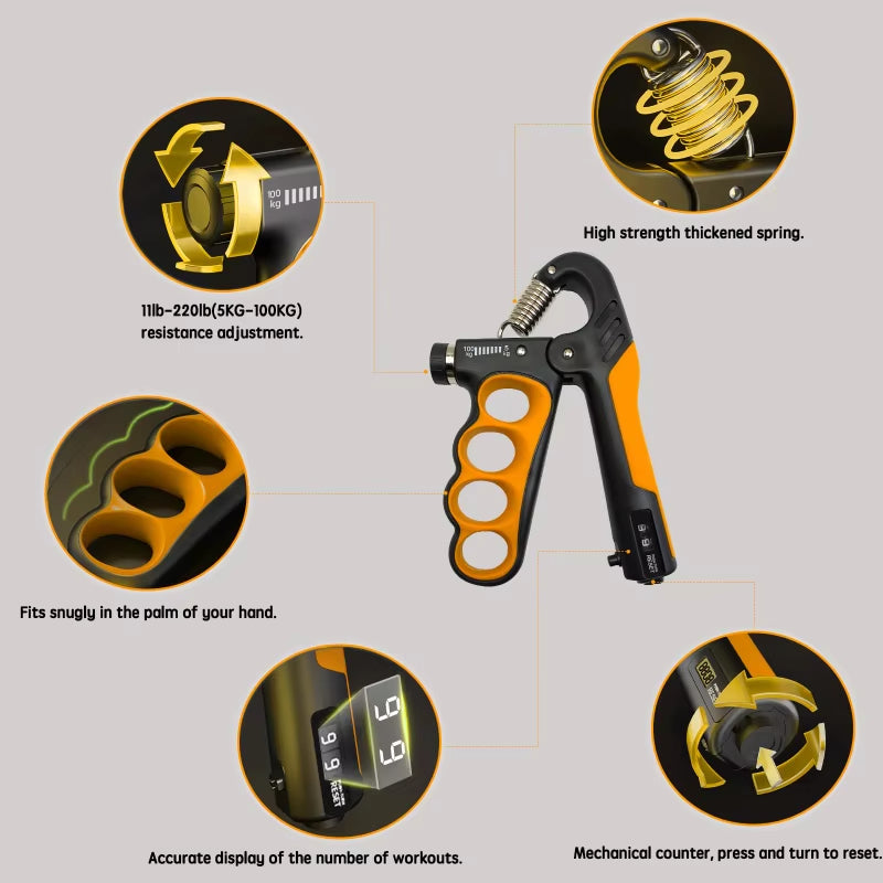 5-100kg Hand Grip Muscle Strengthener Trainer Adjustable Hands Gripper Strength Wrist Weights Expander Gym Exercise Accessories 5