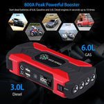 Car Jump Starter Booster 800A Peak 28000mAh 12V Battery Charger Up To 6.0L Gas Or 3.0L Diesel Engine With LCD Screen 4 Modes LED Flashlight 6