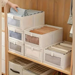 Foldable Clothes Storage Box With Viewing Window - Heavy-Duty Organizer Box, Stackable Closet Organizer For Wardrobe, Under-Bed, Shelf - Space-Saving Closet Storage Solution In Nano White -Linen Style 5