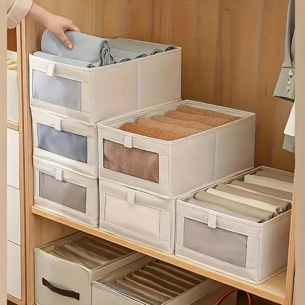 Foldable Clothes Storage Box With Viewing Window - Heavy-Duty Organizer Box, Stackable Closet Organizer For Wardrobe, Under-Bed, Shelf - Space-Saving Closet Storage Solution In Nano White -Linen Style 5