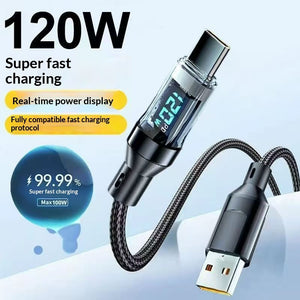 120W Digital-display Fast-charging Cable With Smart Power-off Feature