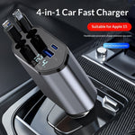 4 In 1 Retractable Car Charger Fast Car Phone Charger 120W With USB Type C Cable 6