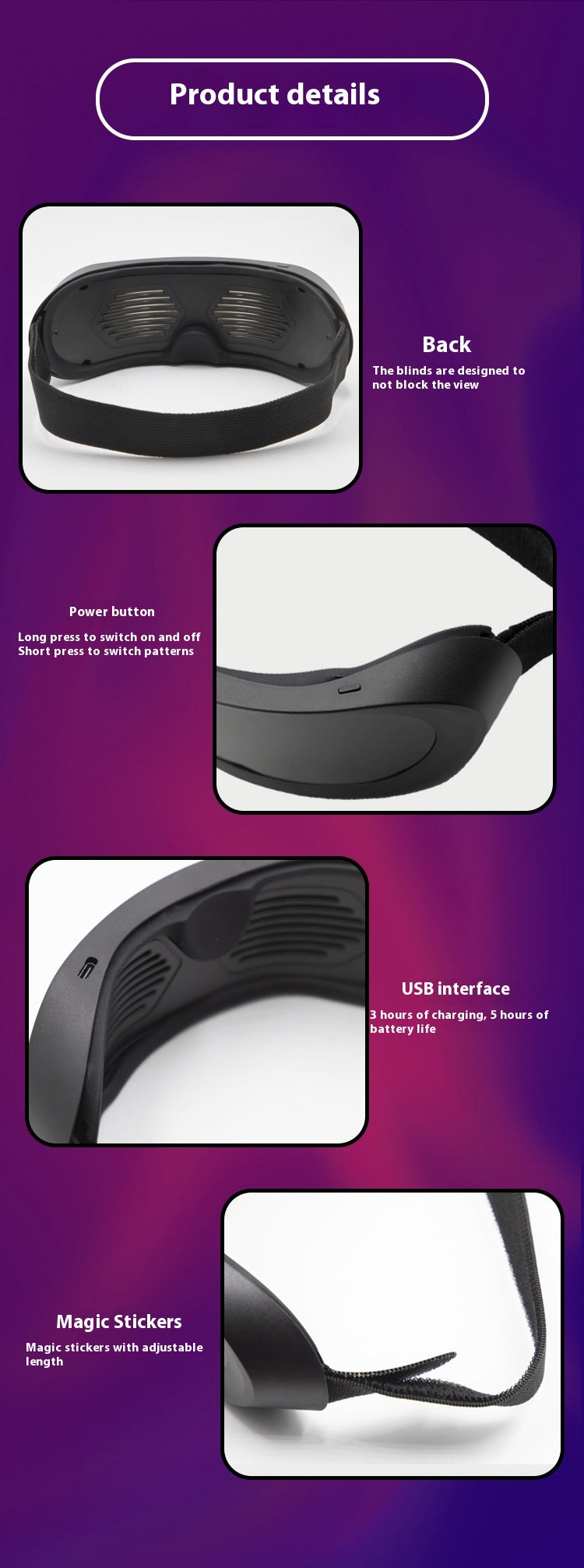 Full Color Luminous Glasses Bluetooth Full Color Dynamic Blinds Glasses Party Cheering Props 6