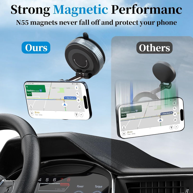 360 Foldable Vacuum Phone Holder Strong Magnetic Suction Cup Car Stand Car Mount 7
