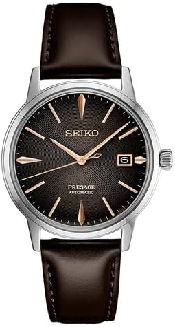 SEIKO Automatic Watch for Men - Presage Cocktail Time - Patterned with Golden Numerals and Date Calendar, 50m Water-Resistant 3