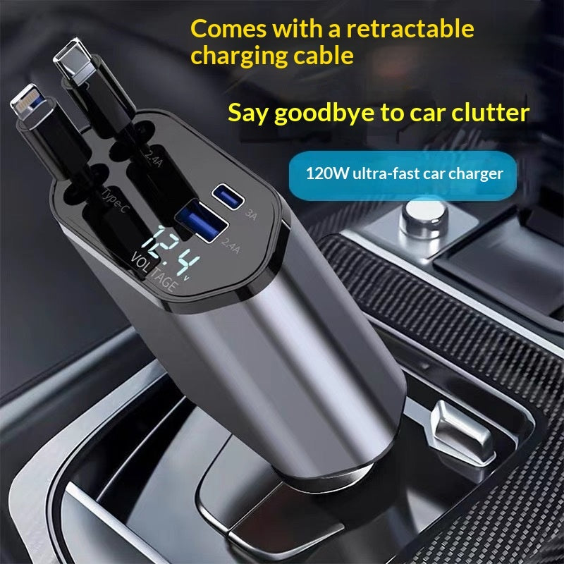 4 In 1 Retractable Car Charger Fast Car Phone Charger 120W With USB Type C Cable 8