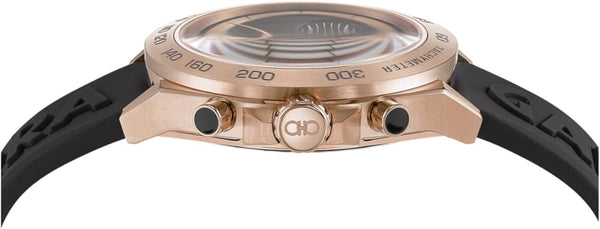 Ferragamo Urban Chrono Collection Luxury Mens Watch Timepieces with a Black Strap and Dial Featuring a Rose Gold Case