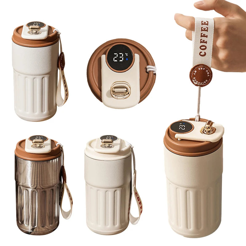 Smart Digital Thermal Bottle Portable Coffee Mug Stainless Steel Water Bottle In-Car Insulated Cup Keep Cold Vacuum Flasks 450ml 2