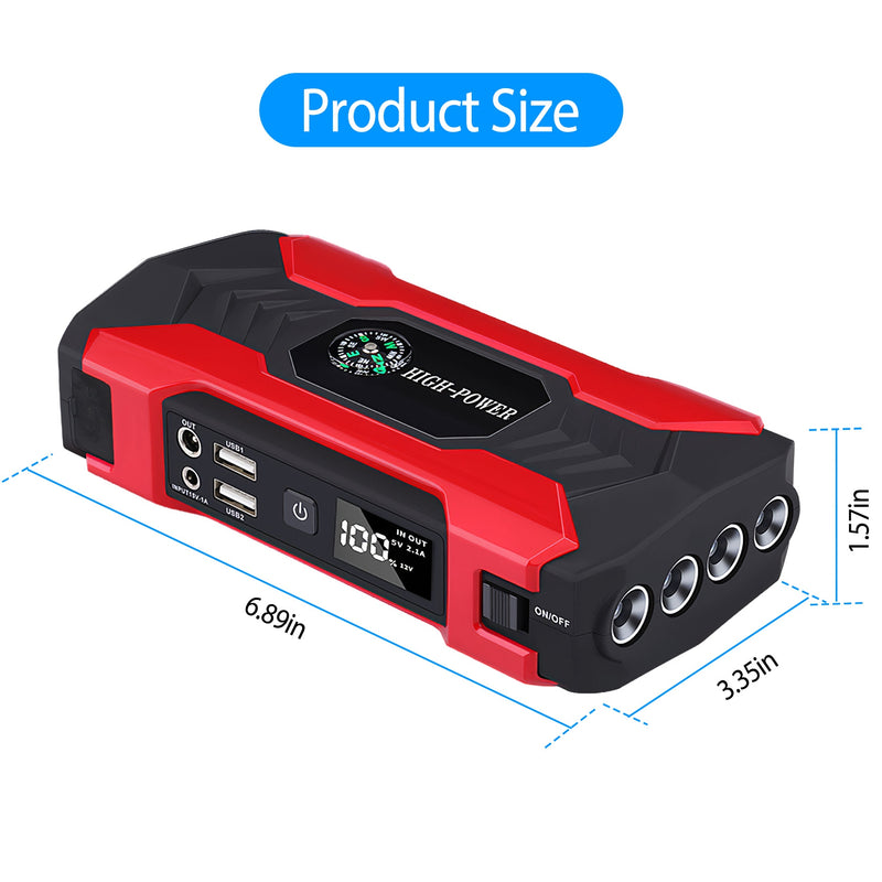 Car Jump Starter Booster 800A Peak 28000mAh 12V Battery Charger Up To 6.0L Gas Or 3.0L Diesel Engine With LCD Screen 4 Modes LED Flashlight 8