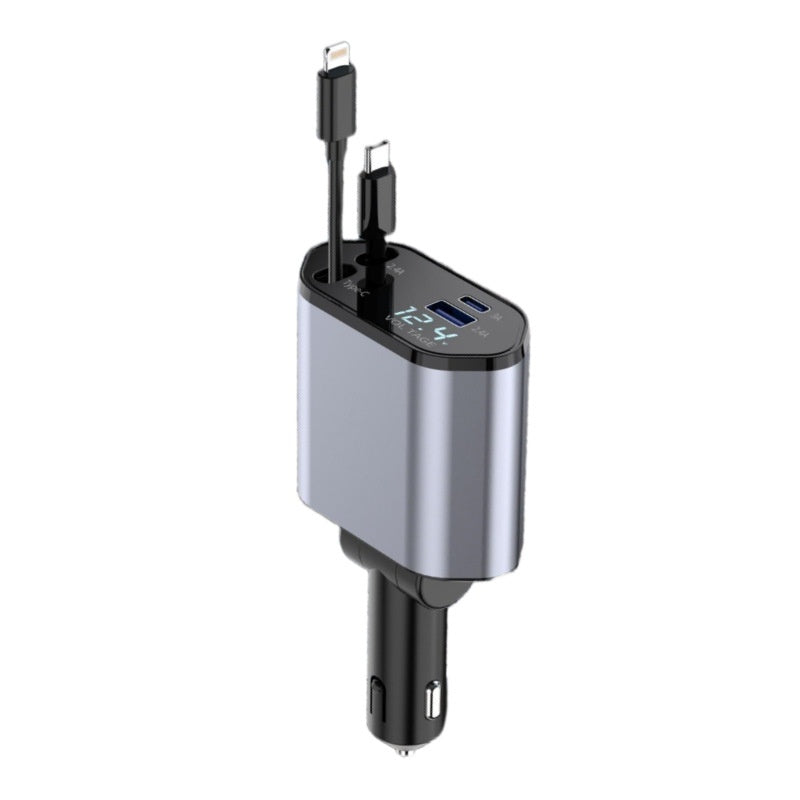 4 In 1 Retractable Car Charger Fast Car Phone Charger 120W With USB Type C Cable 3