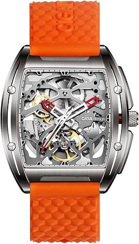 CIGA Design Skeleton Watch Z Series Titanium Automatic Mechanical Wristwatch Sapphire Tonneau Analog Men's Watches 3ATM Waterproof with Removable Silicone and Leather Strap Unisex Steampunk Gift