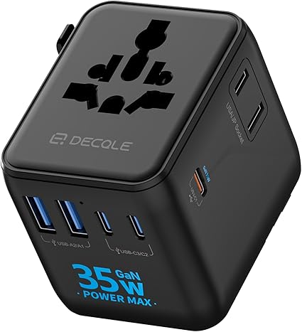 Universal Travel Adapter, International Travel Plug Adapter with 2 USB-C(PD 20W) ＆ 1 USB-A Ports, All in One Portable Adaptor, for USA, UK, EU, AU ＆ 224+ Countries (White) US 12