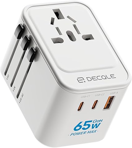 Universal Travel Adapter, International Travel Plug Adapter with 2 USB-C(PD 20W) ＆ 1 USB-A Ports, All in One Portable Adaptor, for USA, UK, EU, AU ＆ 224+ Countries (White) US 13