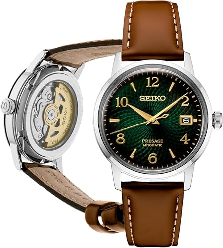 SEIKO Automatic Watch for Men - Presage Cocktail Time - Patterned with Golden Numerals and Date Calendar, 50m Water-Resistant 7