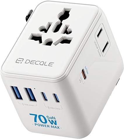 Universal Travel Adapter, International Travel Plug Adapter with 2 USB-C(PD 20W) ＆ 1 USB-A Ports, All in One Portable Adaptor, for USA, UK, EU, AU ＆ 224+ Countries (White) US 14