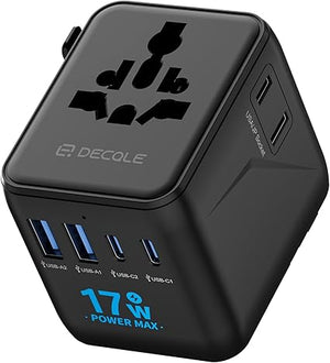 Universal Travel Adapter, International Travel Plug Adapter with 2 USB-C(PD 20W) ＆ 1 USB-A Ports, All in One Portable Adaptor, for USA, UK, EU, AU ＆ 224+ Countries (White) US