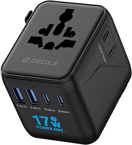 Universal Travel Adapter, International Travel Plug Adapter with 2 USB-C(PD 20W) ＆ 1 USB-A Ports, All in One Portable Adaptor, for USA, UK, EU, AU ＆ 224+ Countries (White) US