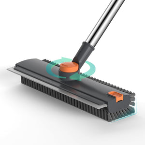 Floor Scrub Brush with Long Handle Length Adjustable, 3 in 1 Heavy-Duty Stiff 90° Bristle Floor Scrubber Broom with Squeegee, Cleaning Brush for Bathroom, Garage, Kitchen, Tile, Deck & Patio