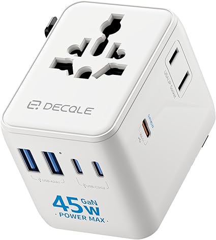 Universal Travel Adapter, International Travel Plug Adapter with 2 USB-C(PD 20W) ＆ 1 USB-A Ports, All in One Portable Adaptor, for USA, UK, EU, AU ＆ 224+ Countries (White) US 16