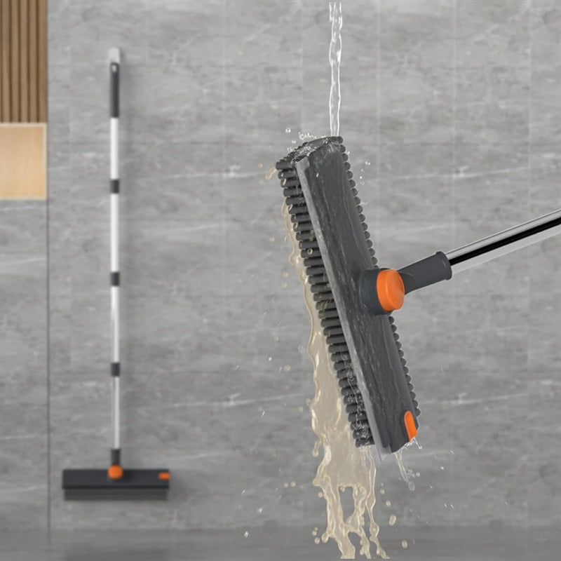 Floor Scrub Brush with Long Handle Length Adjustable, 3 in 1 Heavy-Duty Stiff 90° Bristle Floor Scrubber Broom with Squeegee, Cleaning Brush for Bathroom, Garage, Kitchen, Tile, Deck & Patio 8