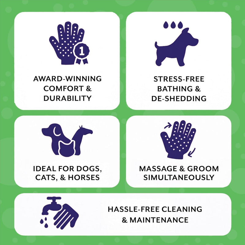 H HANDSON Pet Grooming Gloves - Patented #1 Ranked, Award Winning Shedding, Bathing, & Hair Remover Gloves - Gentle Brush for Cats, Dogs, and Horses (Purple, Medium) 7