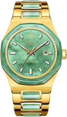 Diella Automatic Watches for Men Mens Watches Waterproof Date Luminous, Dial is Inlaid with Emerald Jade, Business Dress Watch with Diamond Hour Markers, Automatic Watches for Men Luxurious Gift
