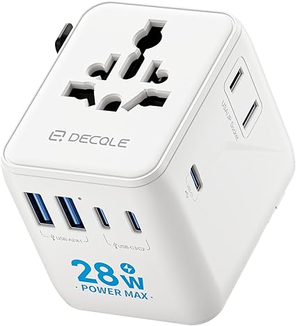 Universal Travel Adapter, International Travel Plug Adapter with 2 USB-C(PD 20W) ＆ 1 USB-A Ports, All in One Portable Adaptor, for USA, UK, EU, AU ＆ 224+ Countries (White) US 18