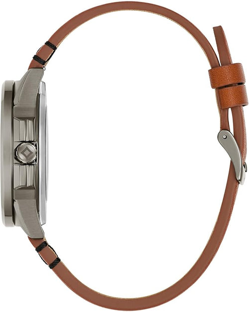 Bulova Men's Automatic Frank Lloyd Wright 'Toufic H. Kalil House', Ion-Plated Stainless Steel Case with Leather Strap, Special Patterned Dial & Exhibition Case Back (Style: 98A330)