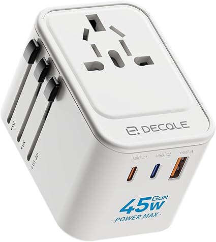 Universal Travel Adapter, International Travel Plug Adapter with 2 USB-C(PD 20W) ＆ 1 USB-A Ports, All in One Portable Adaptor, for USA, UK, EU, AU ＆ 224+ Countries (White) US 22