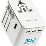 Universal Travel Adapter, International Travel Plug Adapter with 2 USB-C(PD 20W) ＆ 1 USB-A Ports, All in One Portable Adaptor, for USA, UK, EU, AU ＆ 224+ Countries (White) US 23