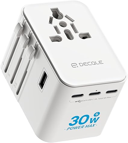 Universal Travel Adapter, International Travel Plug Adapter with 2 USB-C(PD 20W) ＆ 1 USB-A Ports, All in One Portable Adaptor, for USA, UK, EU, AU ＆ 224+ Countries (White) US 23
