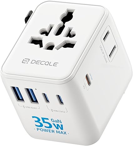 Universal Travel Adapter, International Travel Plug Adapter with 2 USB-C(PD 20W) ＆ 1 USB-A Ports, All in One Portable Adaptor, for USA, UK, EU, AU ＆ 224+ Countries (White) US 24