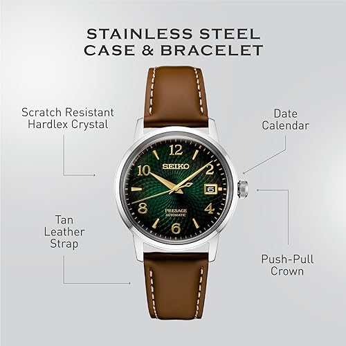 SEIKO Automatic Watch for Men - Presage Cocktail Time - Patterned with Golden Numerals and Date Calendar, 50m Water-Resistant 6