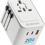 Universal Travel Adapter, International Travel Plug Adapter with 2 USB-C(PD 20W) ＆ 1 USB-A Ports, All in One Portable Adaptor, for USA, UK, EU, AU ＆ 224+ Countries (White) US 2