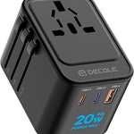 Universal Travel Adapter, International Travel Plug Adapter with 2 USB-C(PD 20W) ＆ 1 USB-A Ports, All in One Portable Adaptor, for USA, UK, EU, AU ＆ 224+ Countries (White) US 10