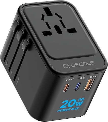 Universal Travel Adapter, International Travel Plug Adapter with 2 USB-C(PD 20W) ＆ 1 USB-A Ports, All in One Portable Adaptor, for USA, UK, EU, AU ＆ 224+ Countries (White) US 10