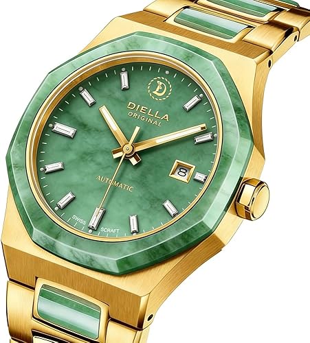 Diella Automatic Watches for Men Mens Watches Waterproof Date Luminous, Dial is Inlaid with Emerald Jade, Business Dress Watch with Diamond Hour Markers, Automatic Watches for Men Luxurious Gift 3