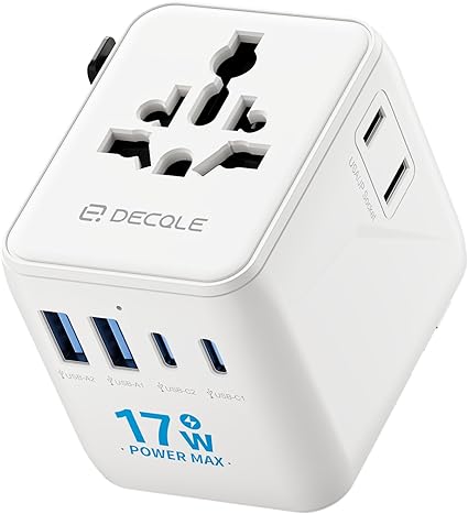 Universal Travel Adapter, International Travel Plug Adapter with 2 USB-C(PD 20W) ＆ 1 USB-A Ports, All in One Portable Adaptor, for USA, UK, EU, AU ＆ 224+ Countries (White) US 11