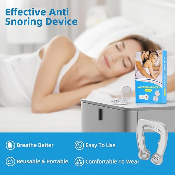 Anti Snoring Nose Clips for Men & Women - Magnetic Snore Stopper for Better Sleep – Soft Silicone Nasal Device - Reusable Snoring Solution (6 Pack)