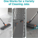 Floor Scrub Brush with Long Handle Length Adjustable, 3 in 1 Heavy-Duty Stiff 90° Bristle Floor Scrubber Broom with Squeegee, Cleaning Brush for Bathroom, Garage, Kitchen, Tile, Deck & Patio 3