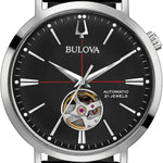 Bulova Men's Classic Aerojet 3-Hand Automatic Leather Strap Watch, Open Aperture, 40-Hour Power Reserve, Double Curved Mineral Crystal, 41mm 1